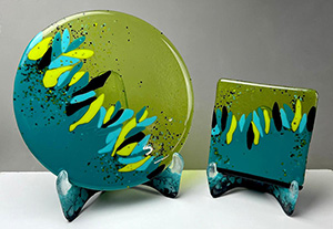 Fused Glass piece on glass easal