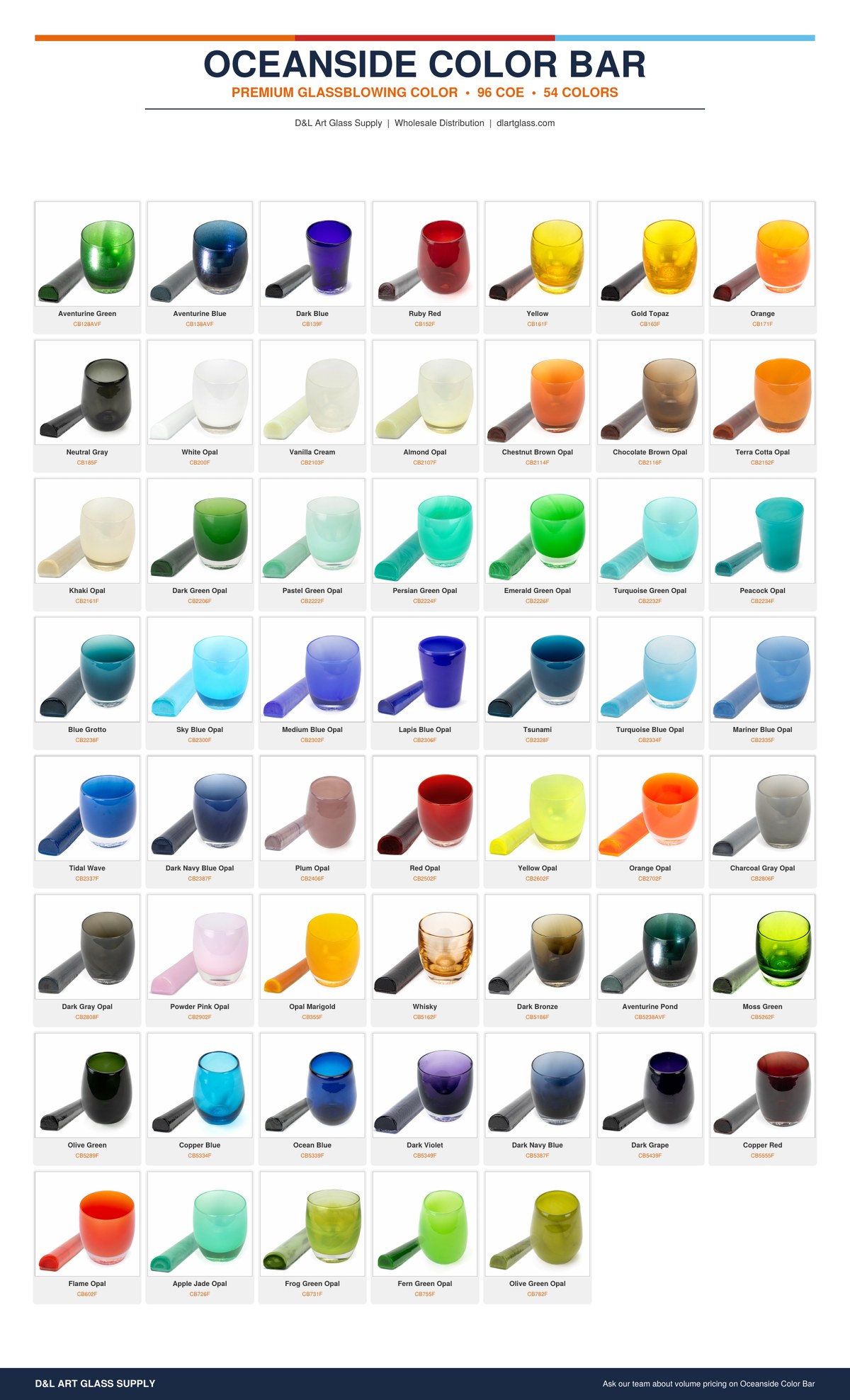 Oceanside Color Bar — Premium Glassblowing Color, 96 COE, 54 Colors