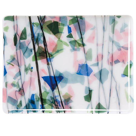 Blue/ Green/ Aqua/ Pink Fractures w/Streamers on Lacy White Fusible 90 COE link