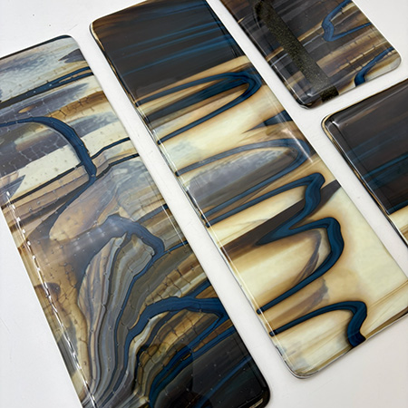 Sweater Weather (French Vanilla with Steel Blue/ Aventurine Blue Drizzle) Double Rolled Fusible 90 COE Sweater Weather (French Vanilla with Steel Blue/ Aventurine Blue Drizzle) Double Rolled Fusible 90 COE photo