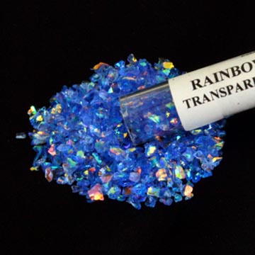 Transparent Blue with Rainbow Dichroic Frit Flakes 96 COE link