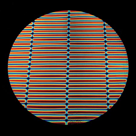 Thin Clear Borosilicate with Dichroic Rainbow A Stripes Pattern in Cyan Dark Dark Red link
